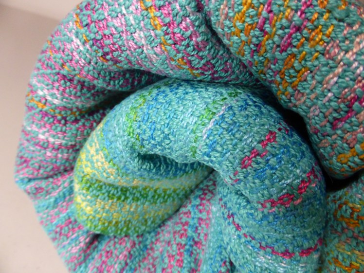 Colours of India baby wrap Turquoise cottolin and Lake Combo cotton weft, close-up 3