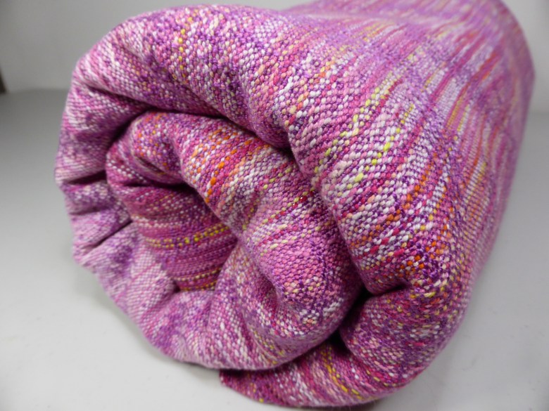 Lindavia wrap, magenta tencel weft, crackle weave, bundle